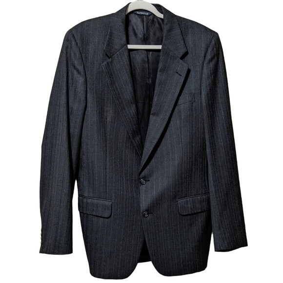 Burberry vintage men's blazer striped wool dark gray FLAW measurements in photos - Picture 1 of 12